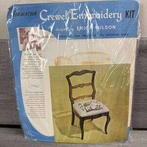 Vintage Erica Wilson Hiawatha Crewel Embroidery Kit Chair Seat Cushion Linen